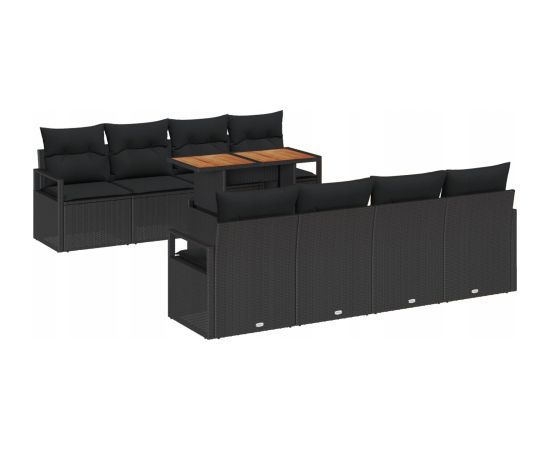 vidaXL 9-częściowy zestaw sof ogrodowych z poduszkami Czarny Polirattan Dārza mēbeļu komplekti