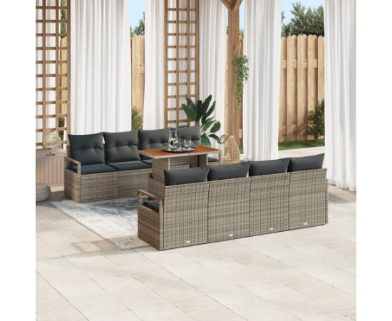 vidaXL Zestaw 9 Częściowych Sof Ogrodowych z Poduszkami Szary Polirattan Dārza mēbeļu komplekti