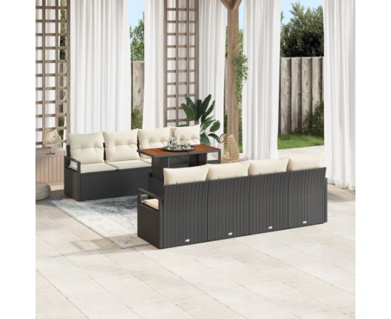 vidaXL 9-elementowy zestaw sofy ogrodowej z poduszkami Czarny Rattan PE Dārza mēbeļu komplekti