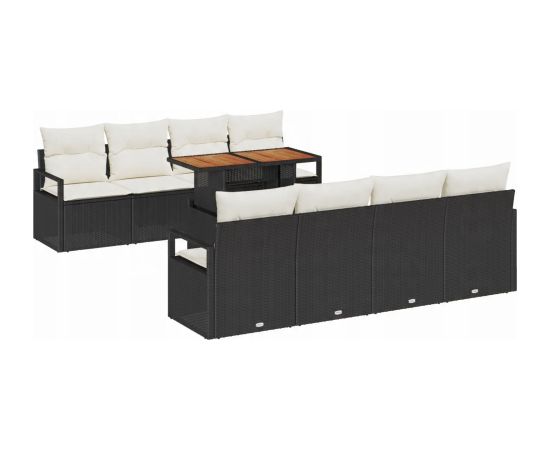 vidaXL 9-elementowy zestaw sofy ogrodowej z poduszkami Czarny Rattan PE Dārza mēbeļu komplekti