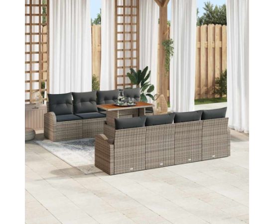 vidaXL 9-częściowy zestaw sof ogrodowych z poduszkami szary polirattan Dārza mēbeļu komplekti