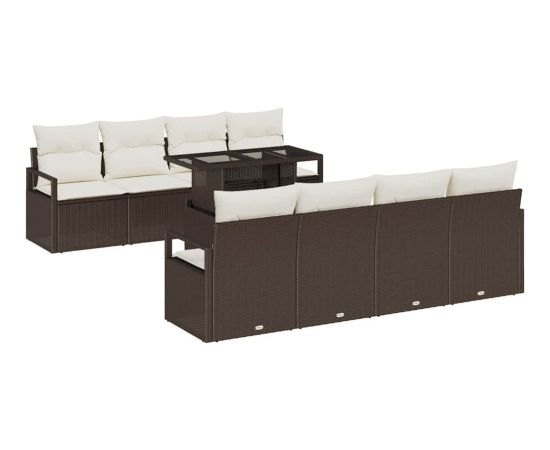 Vidaxl Zestaw 9 Elementów Sof Ogrodowych z Poduszkami Brązowy Polirattan Dārza mēbeļu komplekti