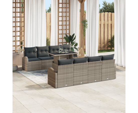 Zestaw Sofy Ogrodowej vidaXL 9 Części z Poduszkami Szary Rattan PE Dārza mēbeļu komplekti