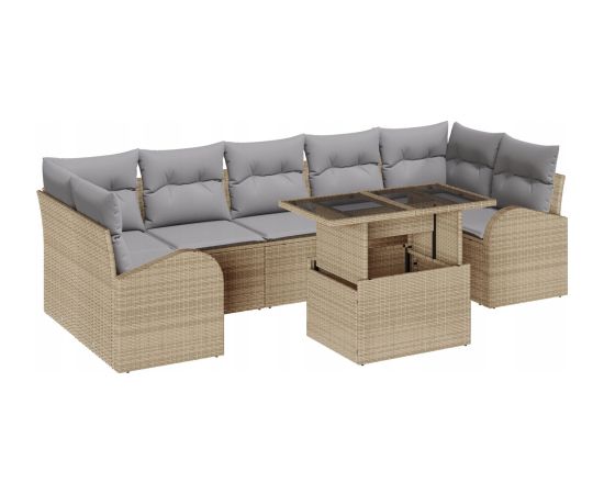 Vidaxl Zestaw 8 Elementów Sof Ogrodowych z Poduszkami Beżowy Poli Rattan Dārza mēbeļu komplekti
