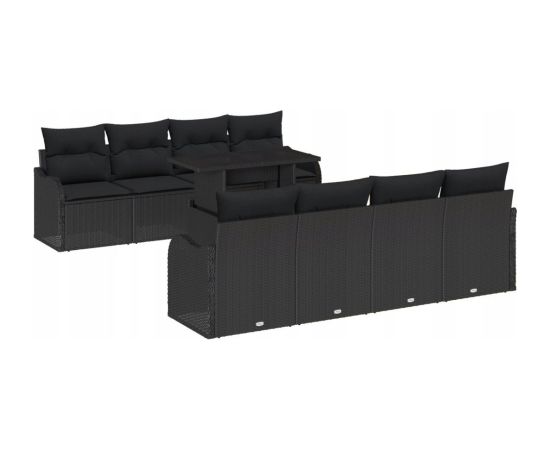 vidaXL 10-częściowy zestaw sof ogrodowych z poduszkami w czarnym rattanowym wykończeniu Dārza mēbeļu komplekti