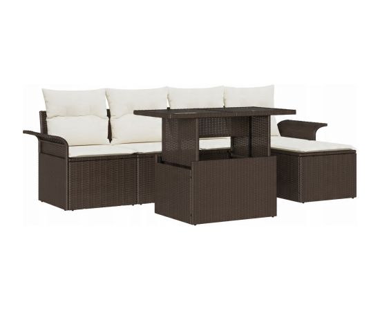 vidaXL 6-częściowy zestaw sof ogrodowych z poduszkami Brązowy Polirattan Dārza mēbeļu komplekti