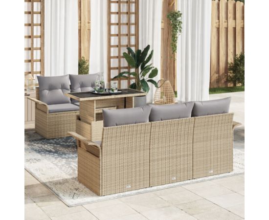 vidaXL 6-częściowy zestaw sof ogrodowych z poduszkami Beżowy Polirattan Dārza mēbeļu komplekti