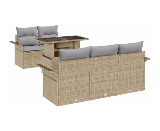 vidaXL 6-częściowy zestaw sof ogrodowych z poduszkami Beżowy Polirattan Dārza mēbeļu komplekti