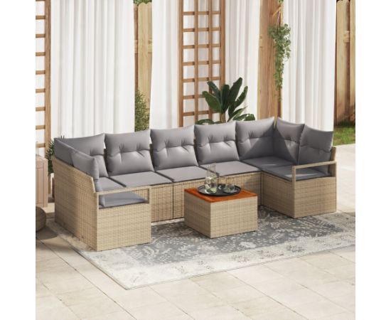 vidaXL 8 Elementowy Zestaw Sofy Ogrodowej z Poduszkami Beżowy Polirattan Akacja Dārza mēbeļu komplekti