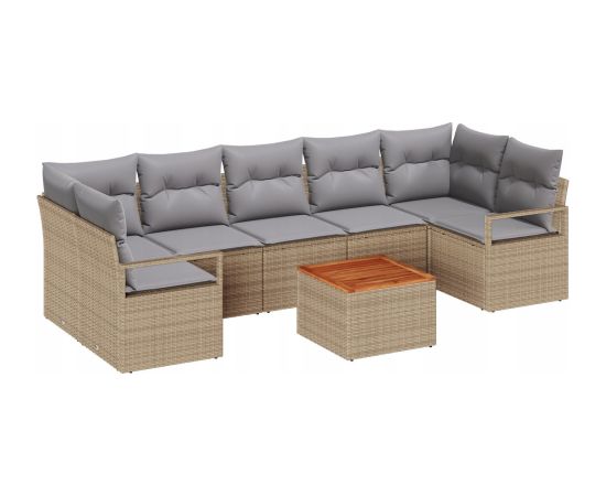 vidaXL 8 Elementowy Zestaw Sofy Ogrodowej z Poduszkami Beżowy Polirattan Akacja Dārza mēbeļu komplekti