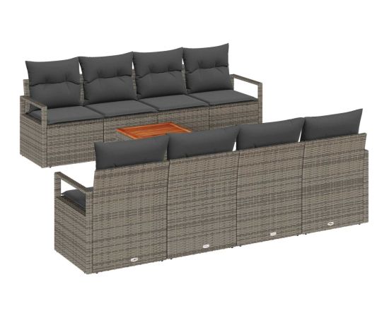 vidaXL 9-Częściowy Zestaw Sof Ogrodowych z Poduszkami Szary Polirattan Akacja Dārza mēbeļu komplekti