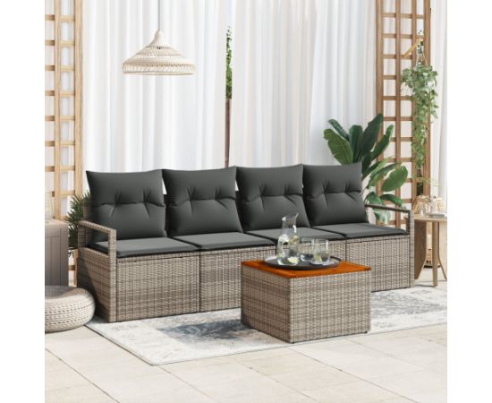 vidaXL 5-częściowy zestaw sof ogrodowych z poduszkami szary polirattan akacjowy Dārza mēbeļu komplekti