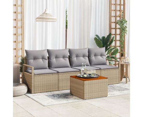 vidaXL 5-częściowy zestaw sof ogrodowych z poduszkami Beżowy Poli Rattan Akacja Dārza mēbeļu komplekti