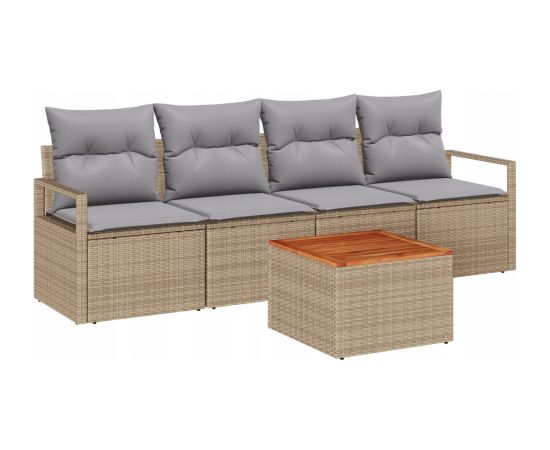 vidaXL 5-częściowy zestaw sof ogrodowych z poduszkami Beżowy Poli Rattan Akacja Dārza mēbeļu komplekti