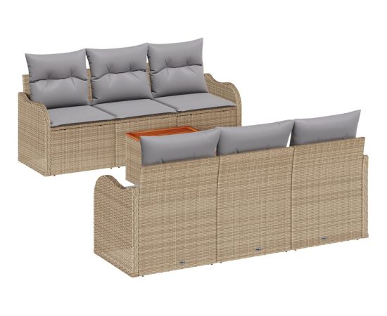 Zestaw Sofy Ogrodowej vidaXL 7 Części z Poduszkami Beżowy Polirattan Akacja Dārza mēbeļu komplekti