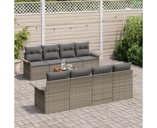 vidaXL 9 Elementowy Zestaw Sofowy z Poduszkami Szary Polirattan Akacja Dārza mēbeļu komplekti