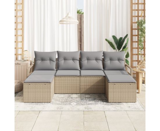 vidaXL 6-częściowy zestaw sof ogrodowych z poduszkami Beżowy polirattan Dārza mēbeļu komplekti