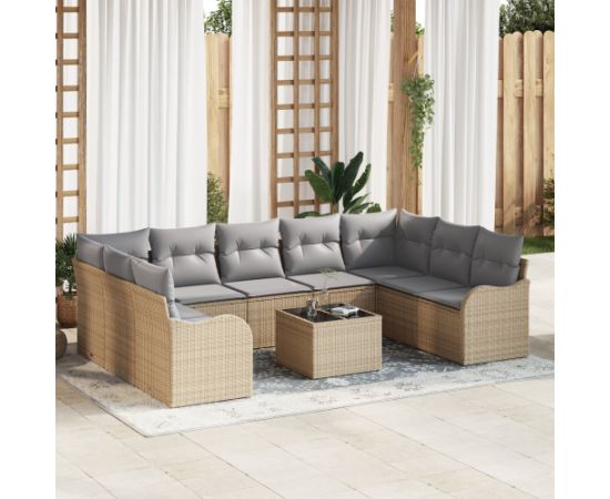 vidaXL 10-częściowy zestaw sof ogrodowych z poduszkami czarny polirattan Dārza mēbeļu komplekti