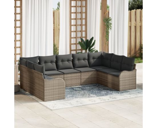 vidaXL 9-częściowy Zestaw Sof Ogrodowych z Poduszkami Szary Poli Rattan Dārza mēbeļu komplekti