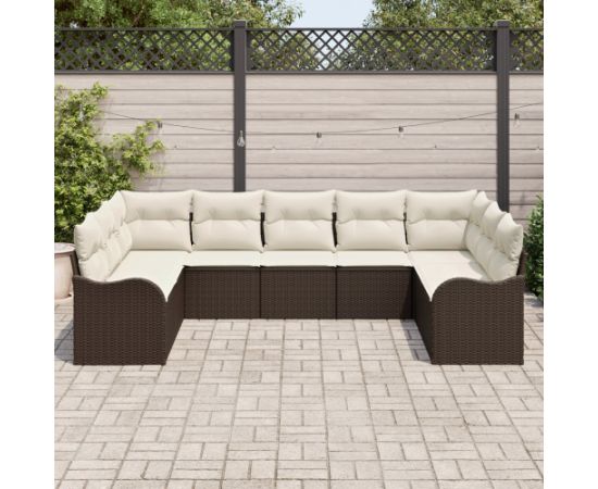 vidaXL 9-częściowy zestaw sofy ogrodowej z poduszkami brązowy polirattan Dārza mēbeļu komplekti