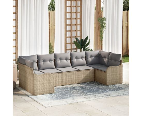 Zestaw sofy ogrodowej vidaXL 7 części z poduszkami beżowy polirattan Dārza mēbeļu komplekti