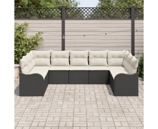 vidaXL 9-częściowy Zestaw Sof Ogrodowych z Poduszkami Czarny Polirattan Dārza mēbeļu komplekti