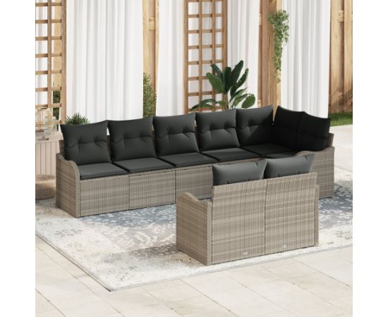 vidaXL 8-elementowy Zestaw Sofy Ogrodowej z Poduszkami Jasnoszary Polirattan Dārza mēbeļu komplekti