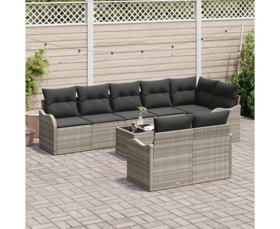 vidaXL 9-częściowy zestaw sof ogrodowych z poduszkami szary polirattan Dārza mēbeļu komplekti