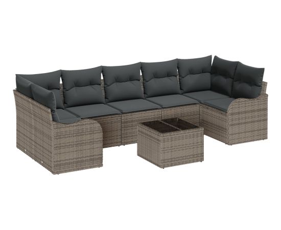 Vidaxl Zestaw 8-częściowy sof ogrodowych z poduszkami szary poli rattan Dārza mēbeļu komplekti