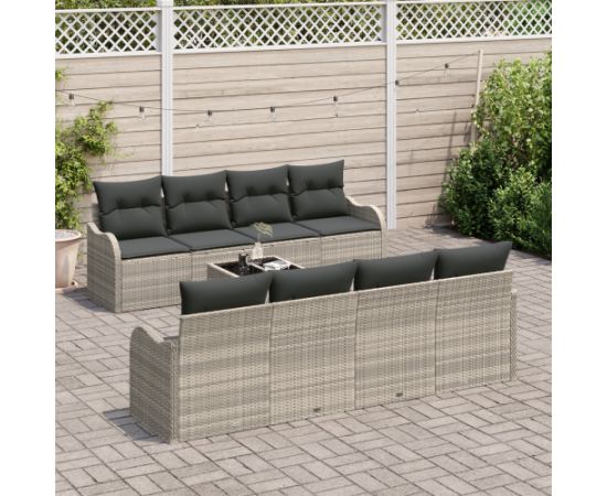 vidaXL 9-częściowy zestaw sof ogrodowych z poduszkami jasnoszary rattan polipropylenowy Dārza mēbeļu komplekti