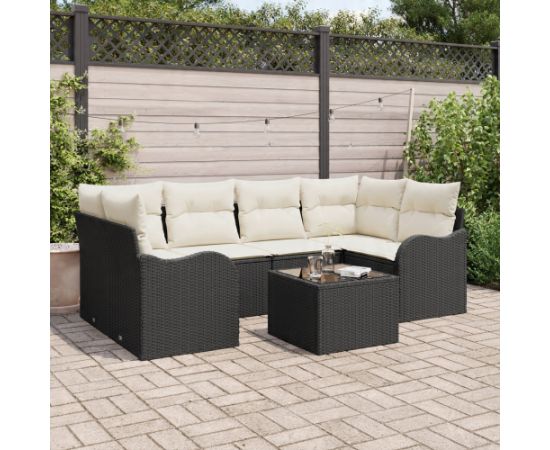 vidaXL 7-częściowy zestaw sof ogrodowych z poduszkami Czarny Polirattan Dārza mēbeļu komplekti