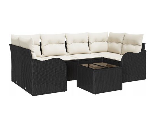 vidaXL 7-częściowy zestaw sof ogrodowych z poduszkami Czarny Polirattan Dārza mēbeļu komplekti