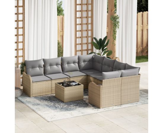 vidaXL Zestaw 9-elementowy sof ogrodowych z poduszkami Beżowy polirattan Dārza mēbeļu komplekti