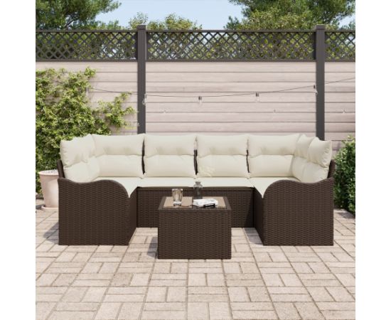 vidaXL 7-częściowy Zestaw Sof Ogrodowych z Poduszkami Brązowy Poli Rattan Dārza mēbeļu komplekti
