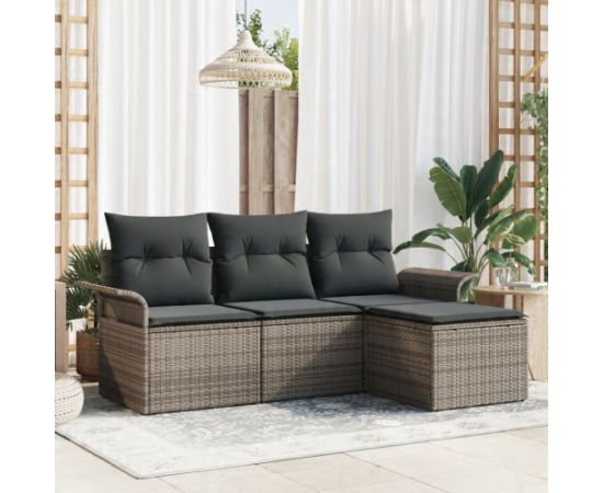 vidaXL Zestaw 4-częściowy sof ogrodowych z poduszkami Szary Polirattan Dārza mēbeļu komplekti