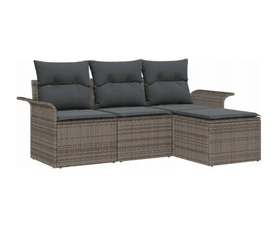 vidaXL Zestaw 4-częściowy sof ogrodowych z poduszkami Szary Polirattan Dārza mēbeļu komplekti