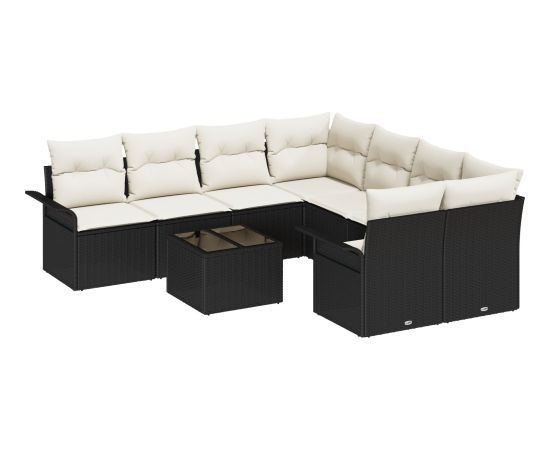 vidaXL 9-częściowy zestaw sof ogrodowych z poduszkami, czarny polirattan Dārza mēbeļu komplekti