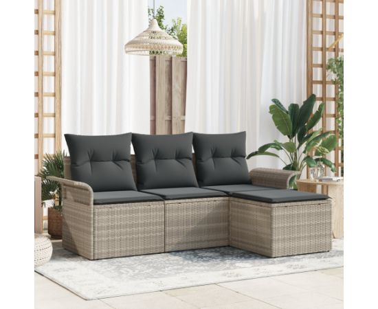 vidaXL 4-częściowy zestaw sof ogrodowych z poduszkami jasnoszary polirattan Dārza mēbeļu komplekti