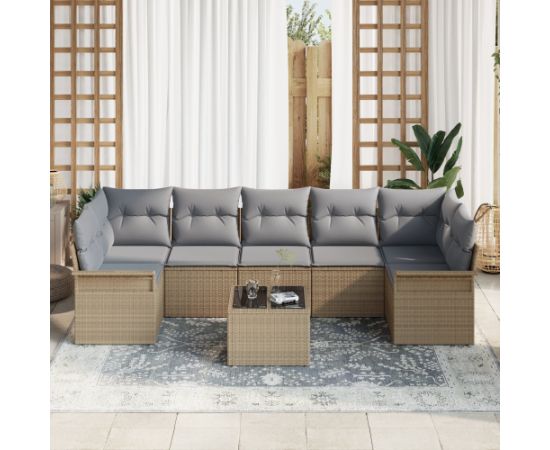 Vidaxl 8-częściowy zestaw sof ogrodowych z poduszkami w beżowym polirattanie Dārza mēbeļu komplekti