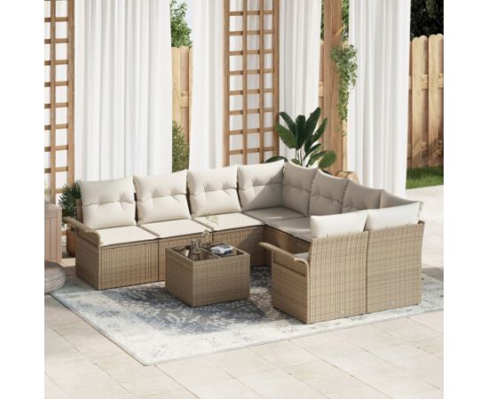 vidaXL Zestaw Sofy Ogrodowej 9 Części z Poduszkami Beżowy Polirattan Dārza mēbeļu komplekti