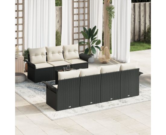 vidaXL 8-częściowy Zestaw Sof Ogrodowych z Poduszkami Czarny Polirattan Dārza mēbeļu komplekti