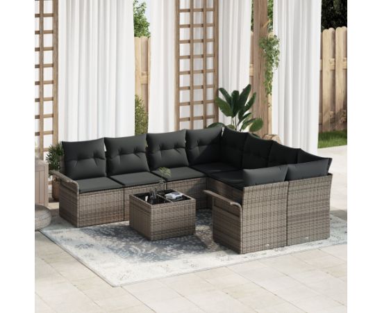 vidaXL 9-elementowy Zestaw Sof Ogrodowych z Poduszkami Szary Polirattan Dārza mēbeļu komplekti