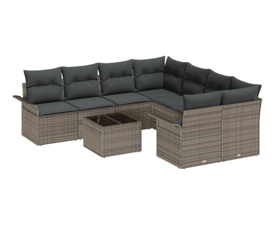 vidaXL 9-elementowy Zestaw Sof Ogrodowych z Poduszkami Szary Polirattan Dārza mēbeļu komplekti