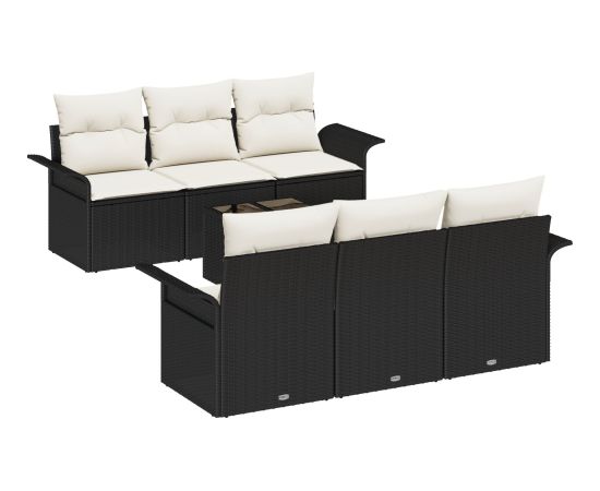 vidaXL 7-częściowy zestaw sof ogrodowych z poduszkami czarny polirattan Dārza mēbeļu komplekti