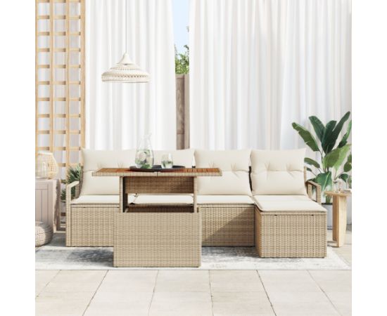 vidaXL 6-częściowy zestaw sof ogrodowych z poduszkami Beżowy Poli Rattan Akacja Dārza mēbeļu komplekti