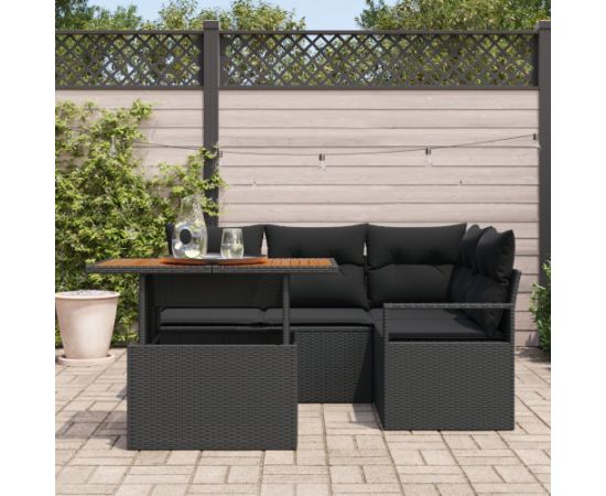 vidaXL 5-częściowy zestaw sof ogrodowych z poduszkami czarny polirattan akacja Dārza mēbeļu komplekti