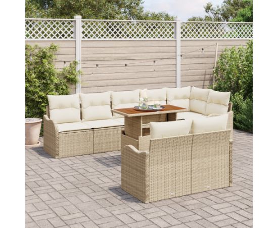 vidaXL 9-częściowy zestaw sof ogrodowych z poduszkami beżowy polirattan akacja Dārza mēbeļu komplekti