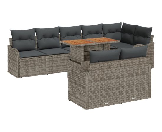 vidaXL 9 Elementowy Zestaw Sofy Ogrodowej z Poduszkami Szary Polirattan Akacja Dārza mēbeļu komplekti