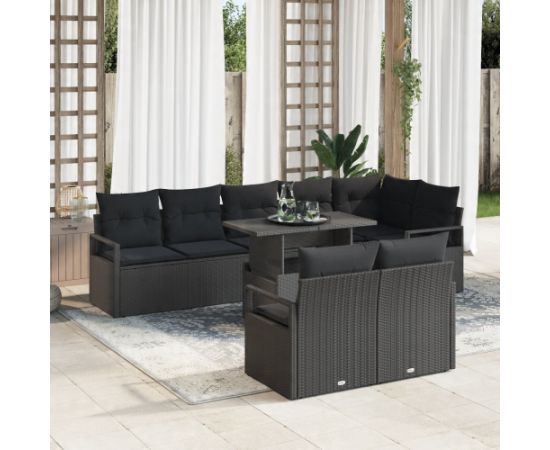 vidaXL 9-częściowy zestaw kanapowy do ogrodu z poduszkami czarny polirattan Dārza mēbeļu komplekti