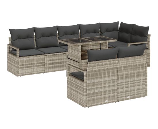 vidaXL 9-częściowy zestaw sof ogrodowych z poduszkami jasnoszary polirattan Dārza mēbeļu komplekti